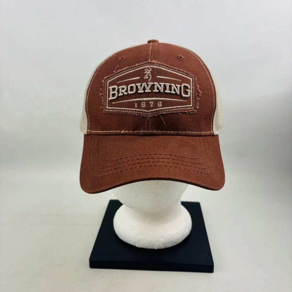 Browning 1878 Atlus Brick Cap Adjustable Hat Brown Tan Embroidery Distressed NWT